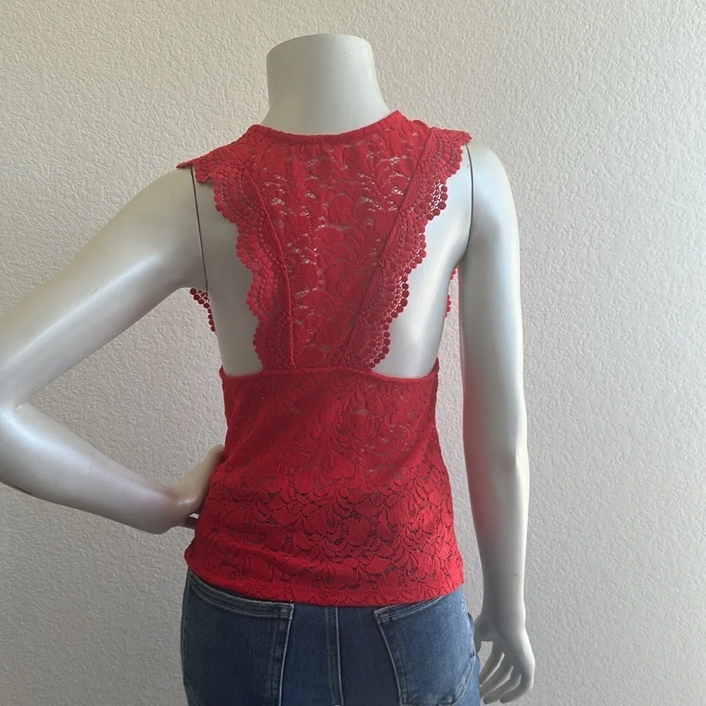 Intimately Free People Sure Thang Red Lace Top